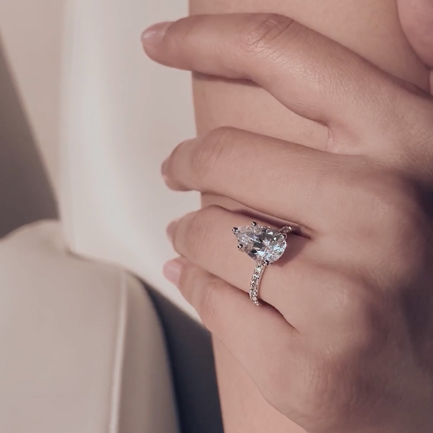 3.0 CT Pear Shaped Moissanite Hidden Halo Engagement Ring