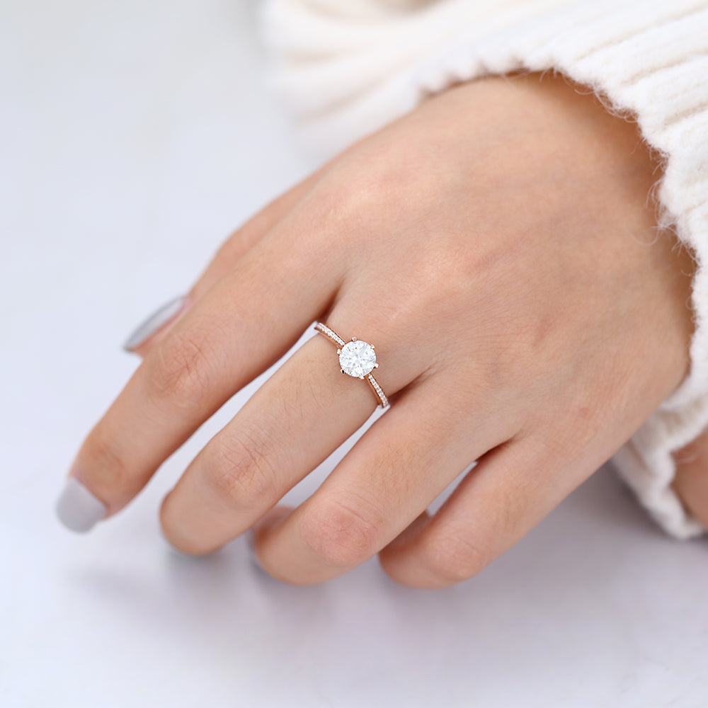 0.68 CT Round Pave Moissanite Engagement Ring