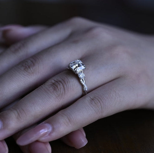 Stunning 1.0 - 2.0 CT Asscher Moissanite Engagement Ring With Twisted Pave Design 2