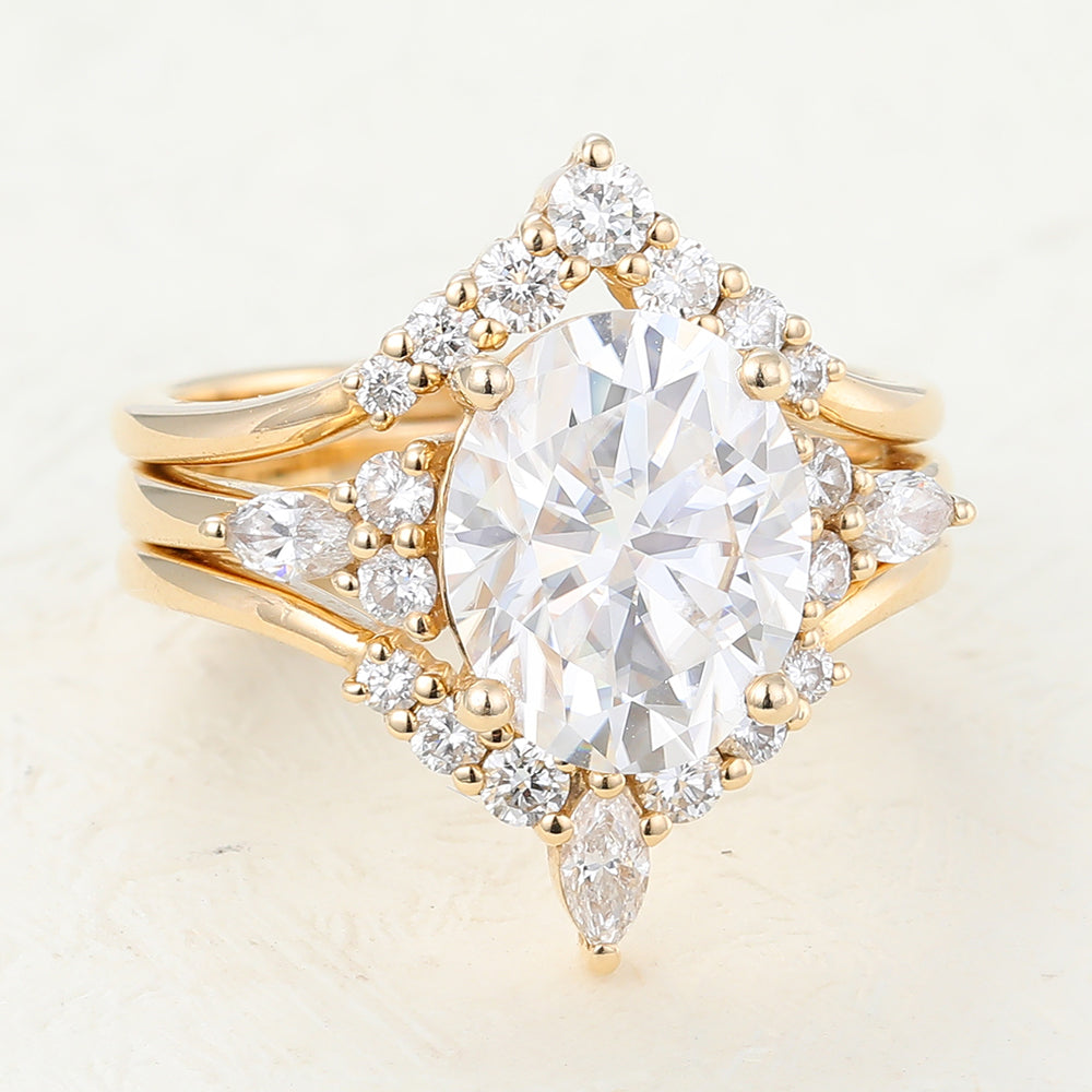 3.0 CT Oval Moissanite Cluster Bridal Ring Set