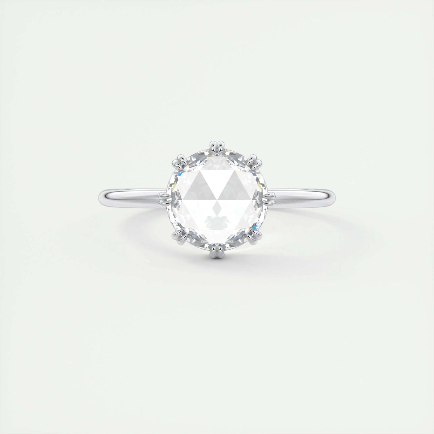 1.47 CT Round Rose Cut Solitaire Double Prong Moissanite Engagement Ring