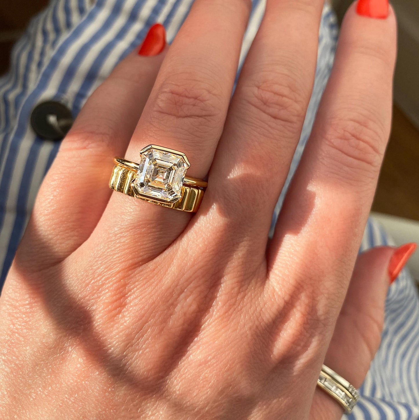 2.03 CT Asscher Half Bezel Solitaire Moissanite Engagement Ring