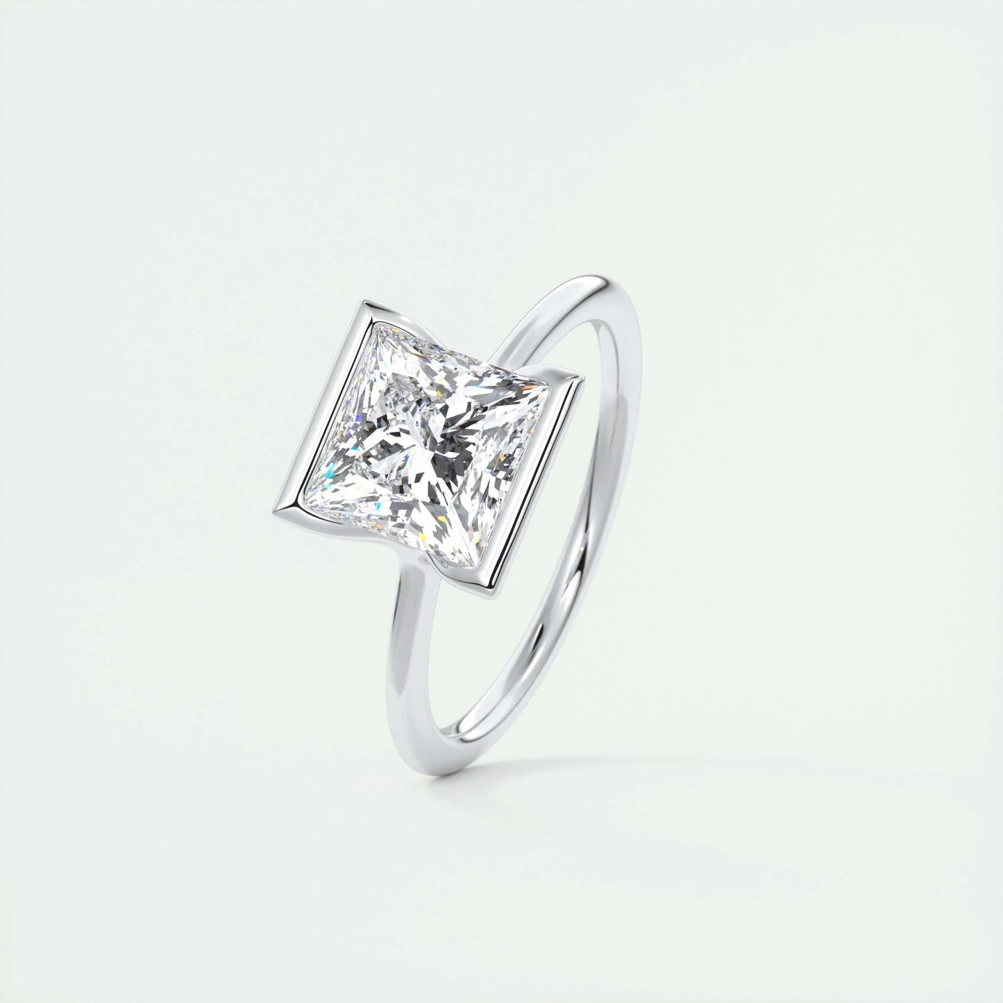 2.08 CT Princess Solitaire Half Bezel Moissanite Engagement Ring