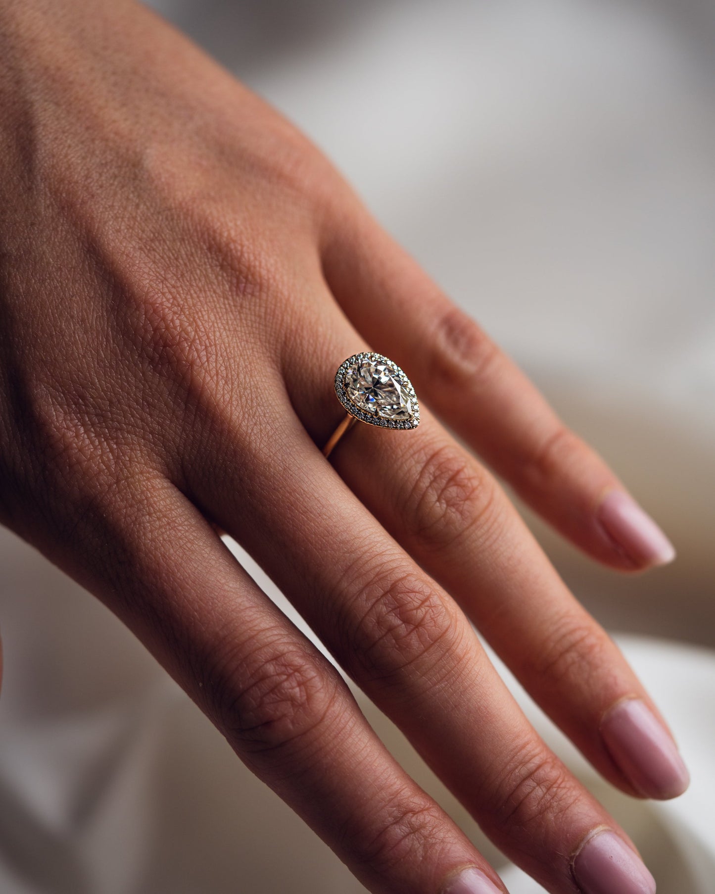 3.09 CT Pear Cut Halo Moissanite Engagement Ring