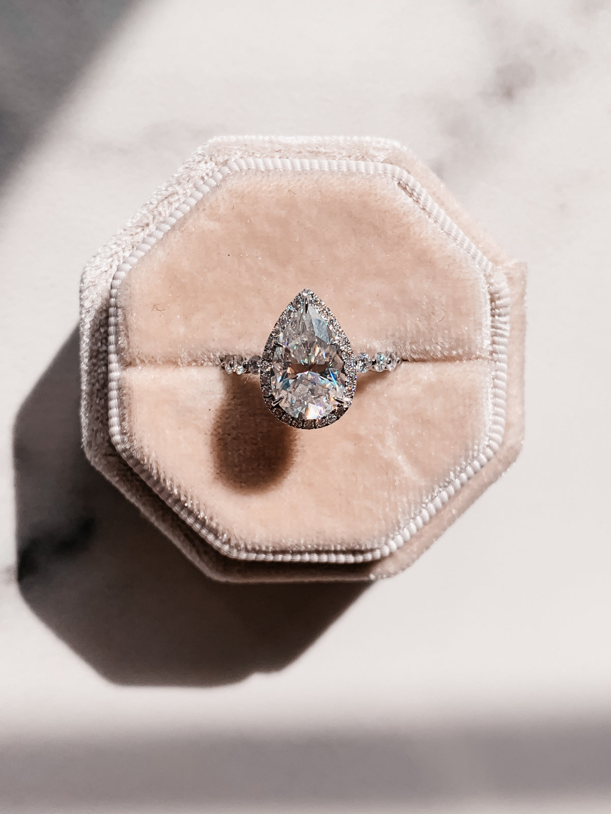 1.93 CT Pear Cut Halo Moissanite Engagement Ring With Pave Setting