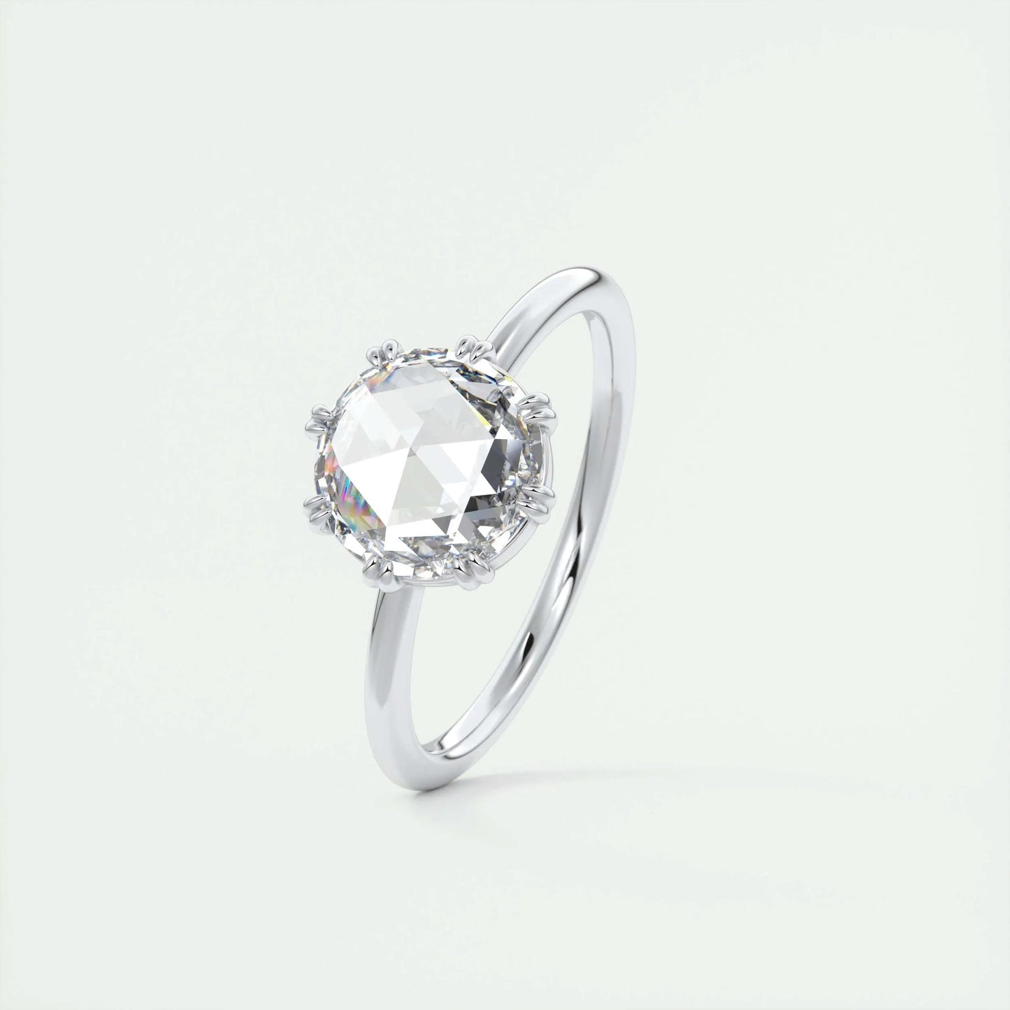 1.47 CT Round Rose Cut Solitaire Double Prong Moissanite Engagement Ring