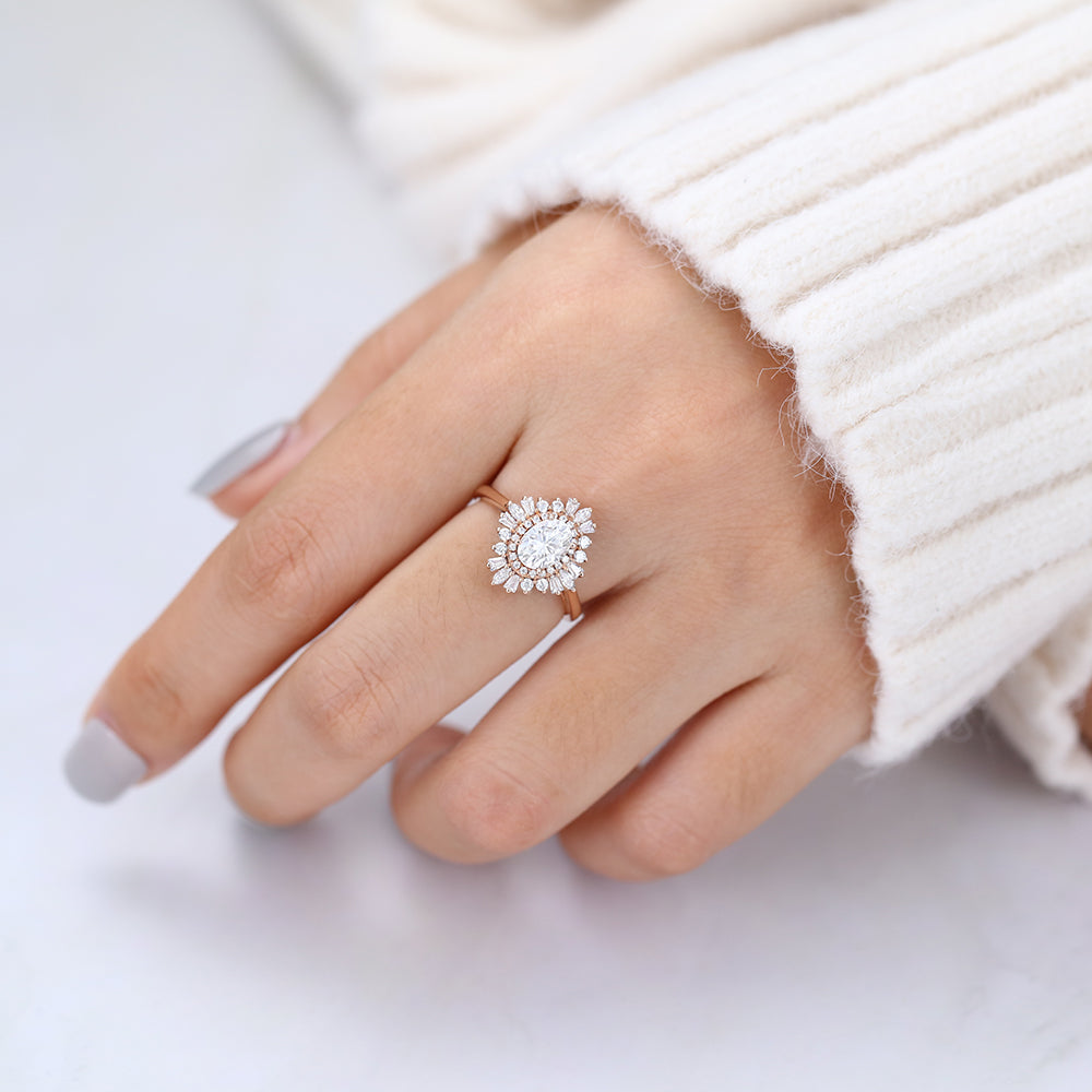 0.84 CT Oval Cluster Lab-Grown Diamond Engagement Ring