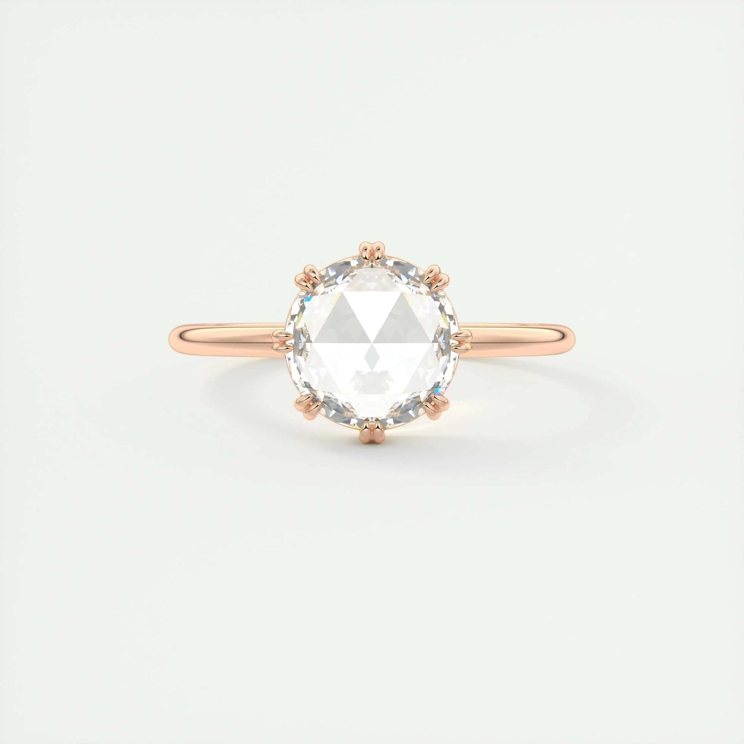 1.47 CT Round Rose Cut Solitaire Double Prong Moissanite Engagement Ring