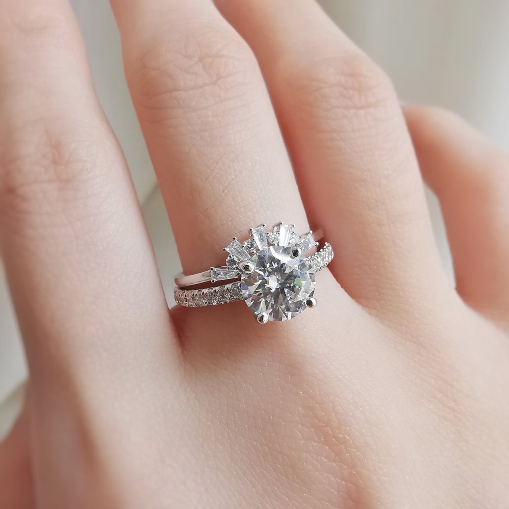 1.50 CT Round Shaped Moissanite Pave Setting Engagement Ring