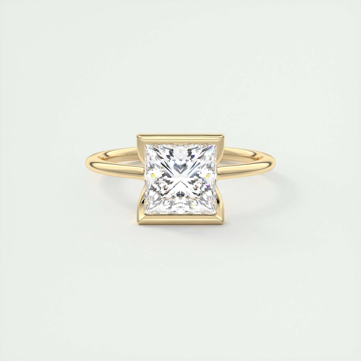2.08 CT Princess Solitaire Half Bezel Moissanite Engagement Ring