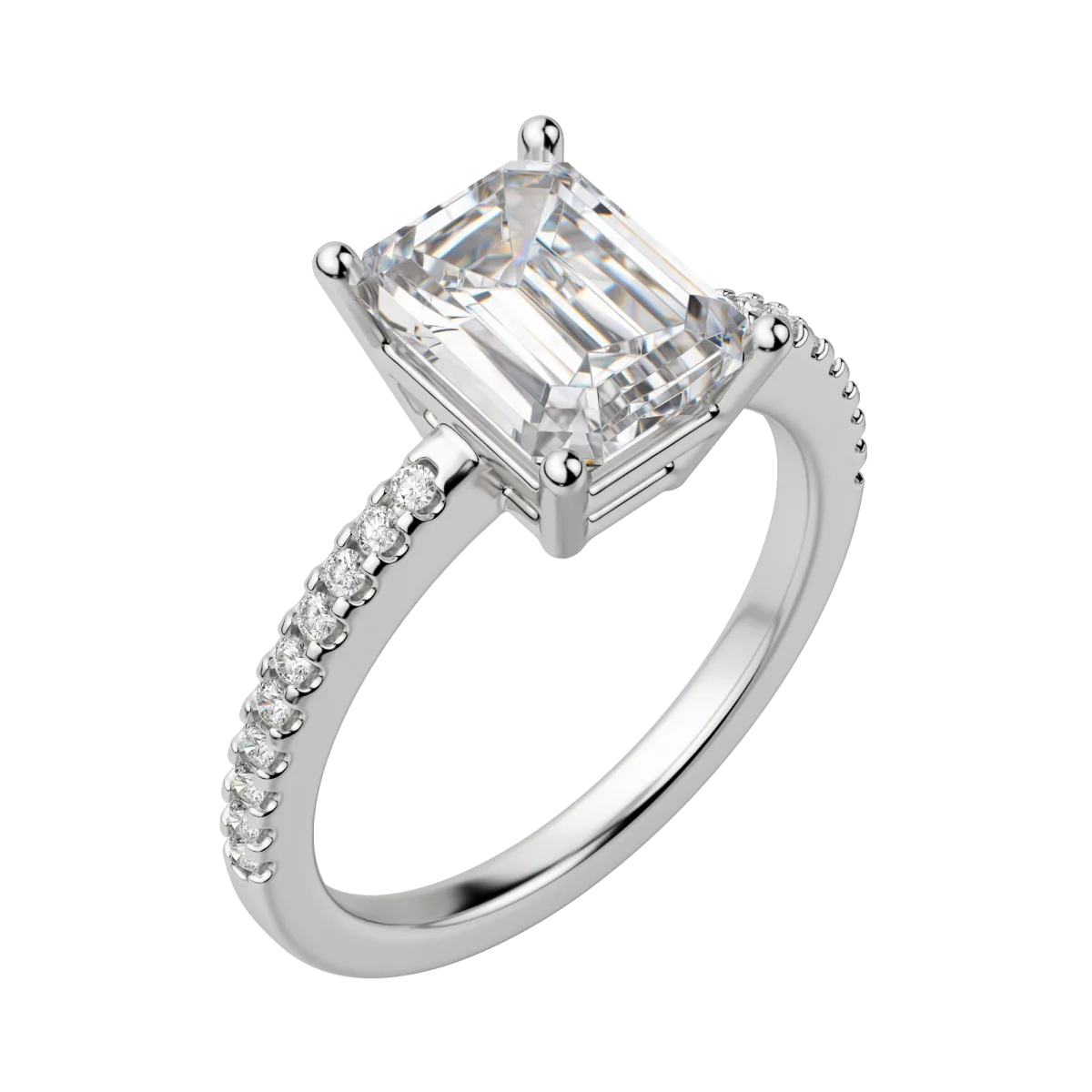 2.30 CT Emerald Solitaire Moissanite Engagement Ring With Pave Setting
