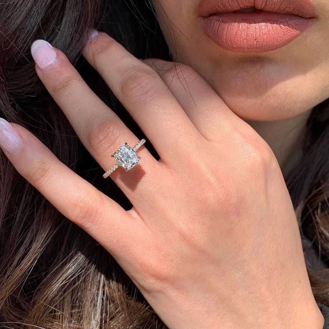 1.80 CT Cushion Hidden Halo & Pave Moissanite Engagement Ring