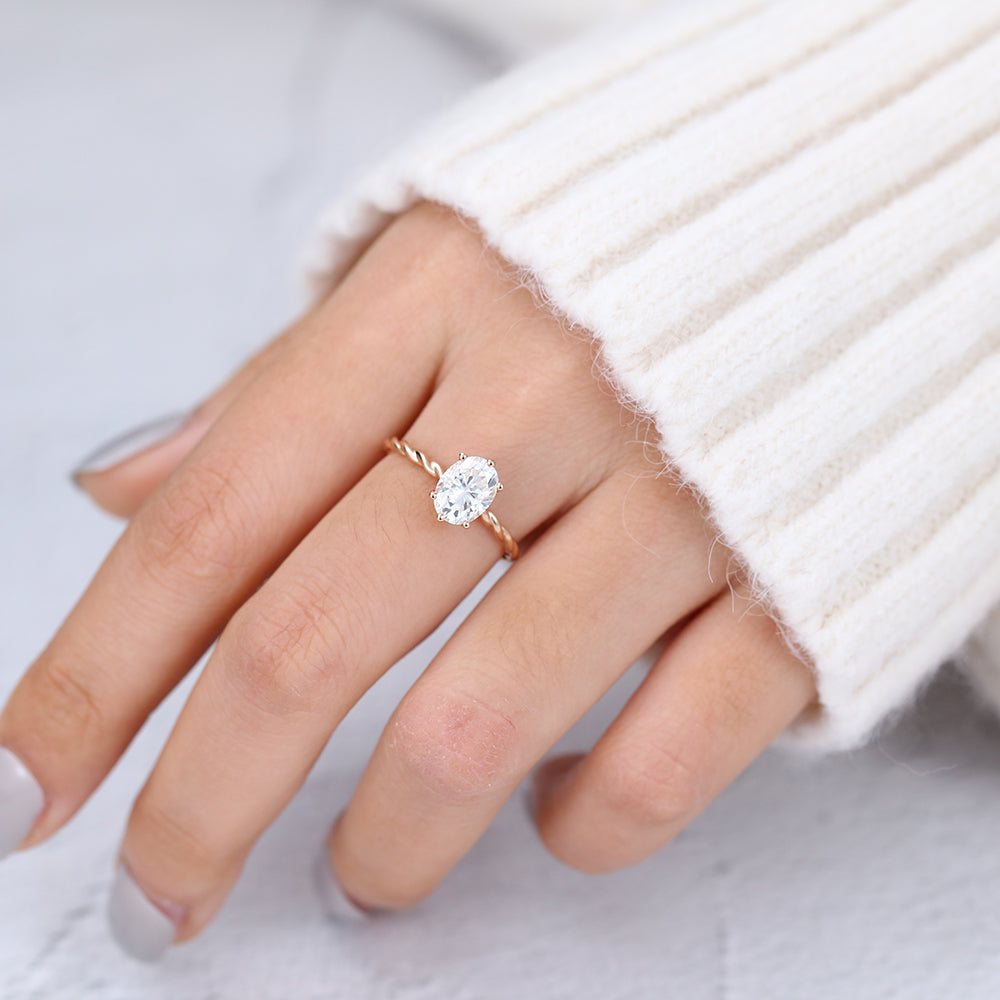 1.33 CT Oval Solitaire Twisted Shank Moissanite Engagement Ring
