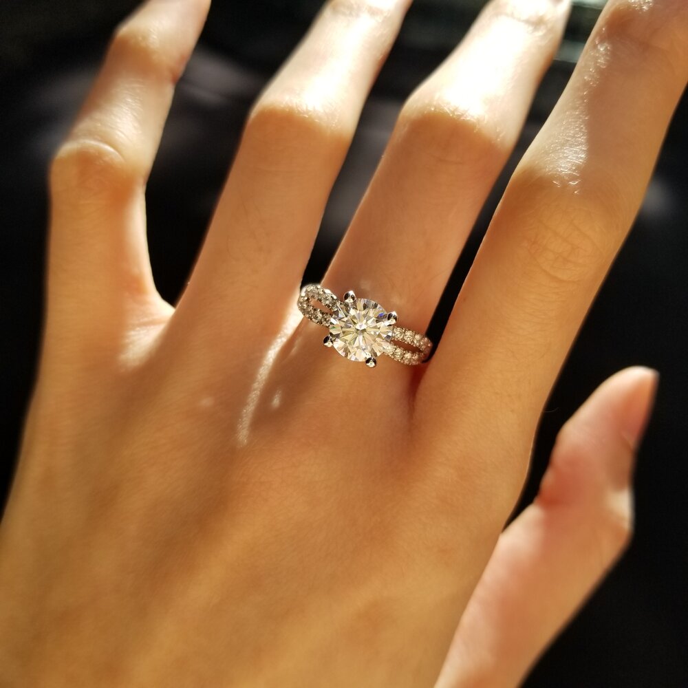 1.30 CT Round Shaped Moissanite Solitaire & Split Shank Engagement Ring