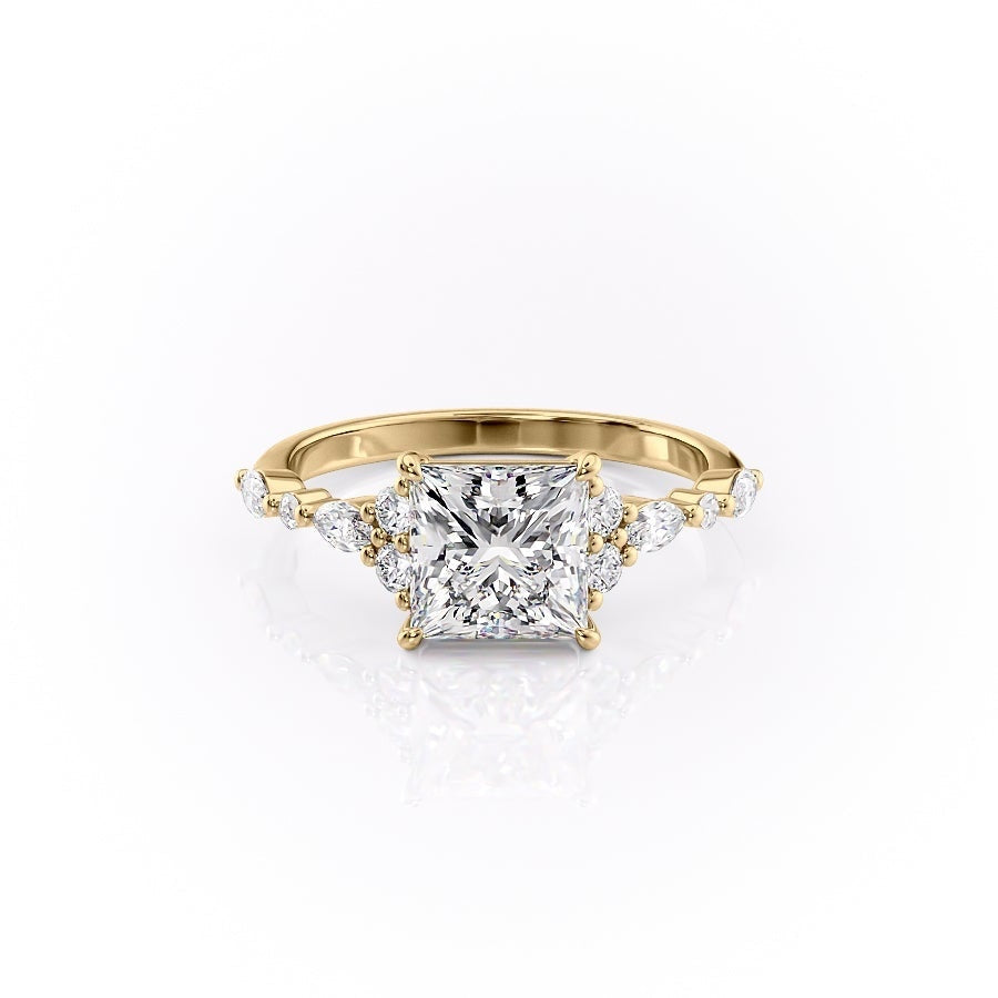 2.08 CT Princess Cut Cluster Moissanite Engagement Ring