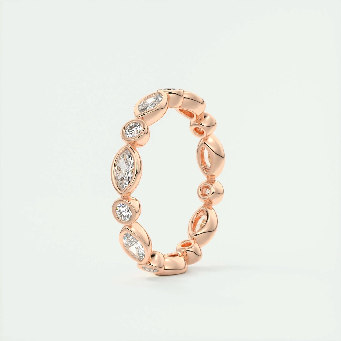 0.98 Marquise and Round Bezel Moissanite Bridal Wedding Band