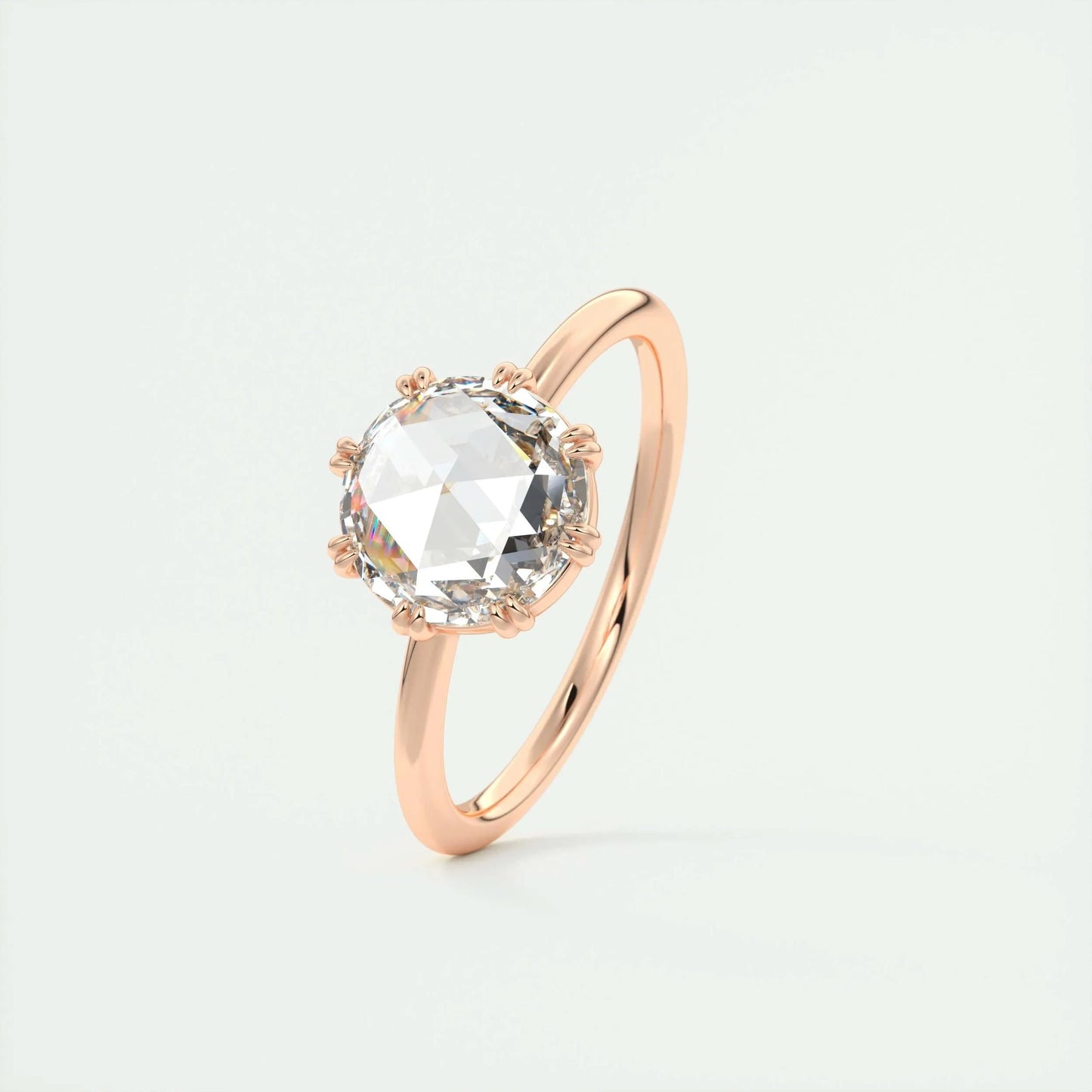 1.47 CT Round Rose Cut Solitaire Double Prong Moissanite Engagement Ring