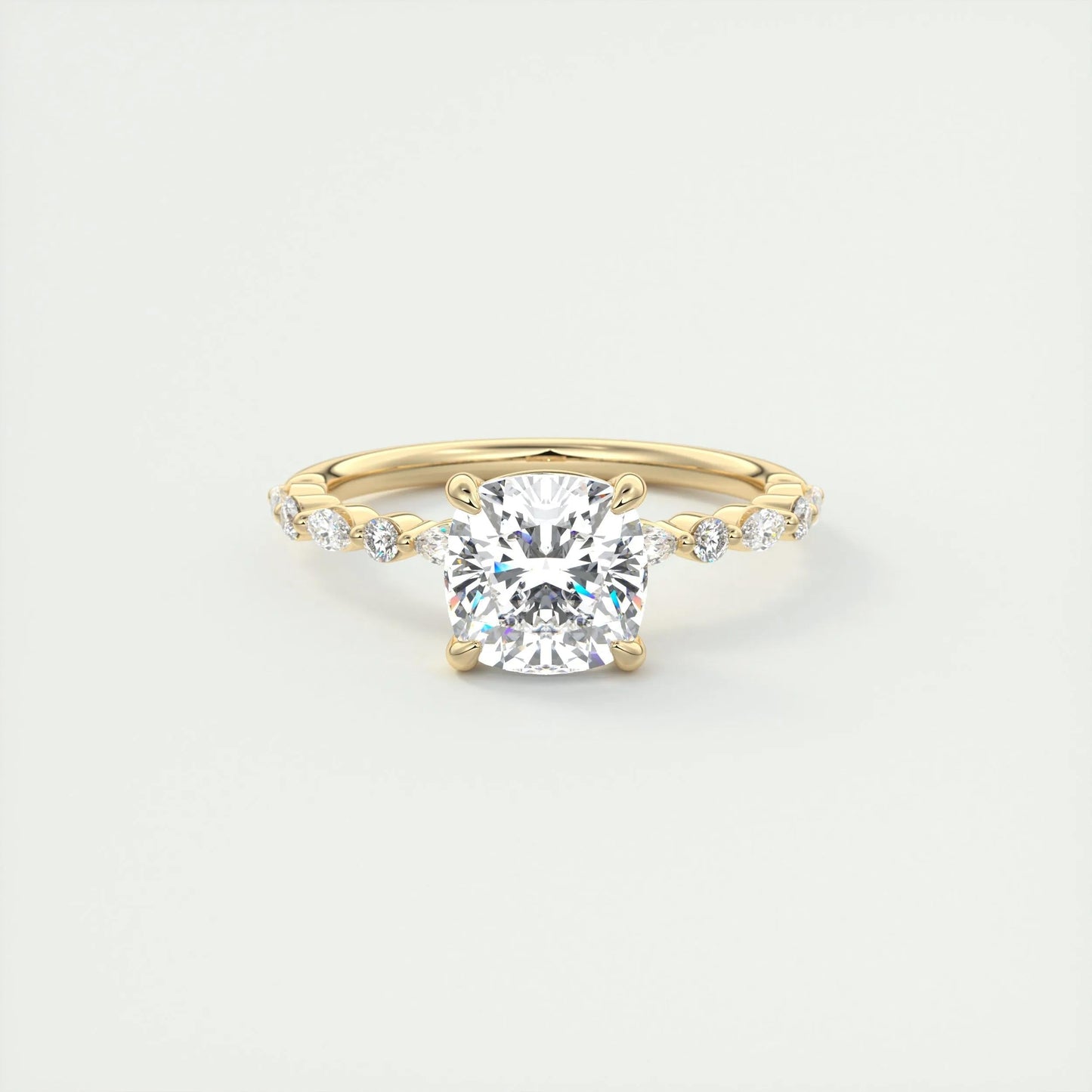 2.15 CT Cushion Cut Solitaire Pave Moissanite Engagement Ring