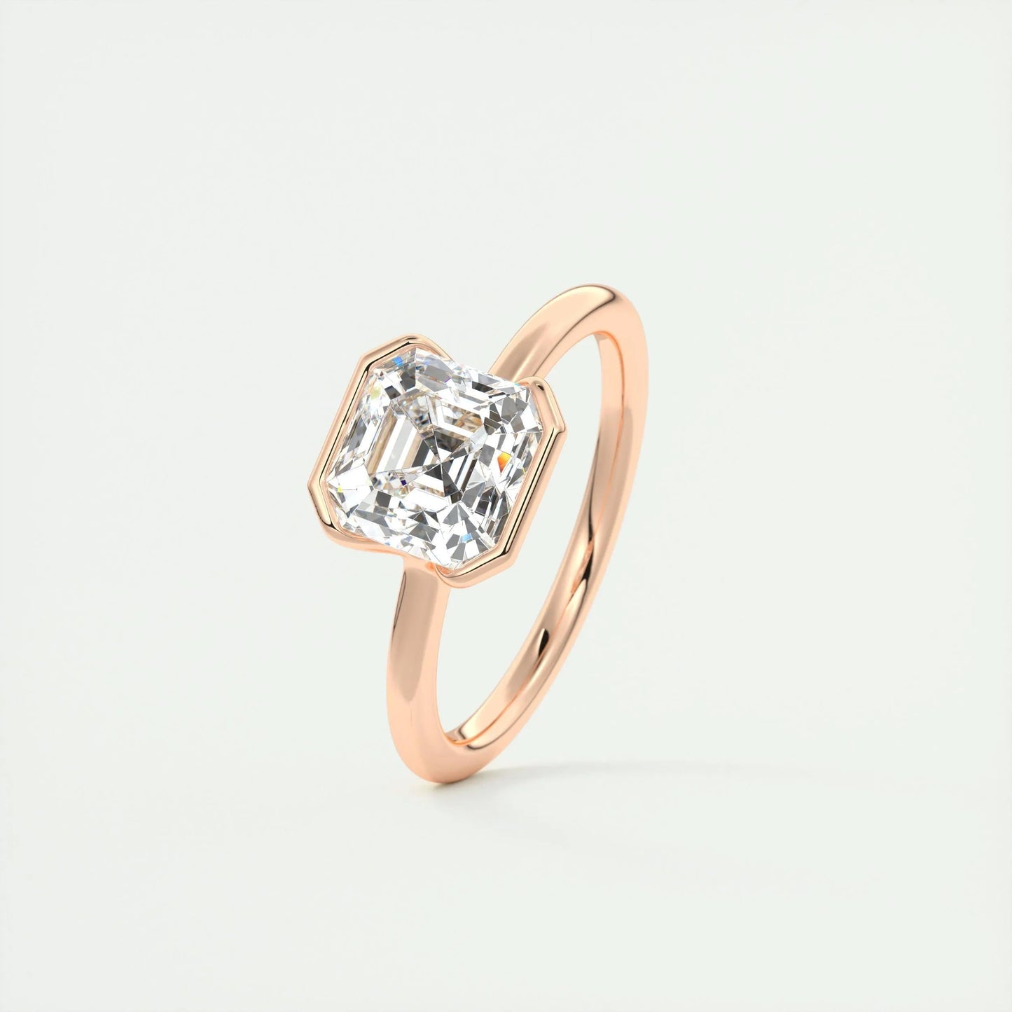2.03 CT Asscher Half Bezel Solitaire Moissanite Engagement Ring