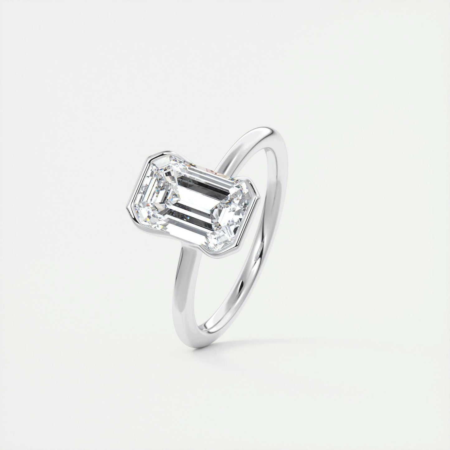1.91 CT Emerald Half Bezel Solitaire Moissanite Engagement Ring