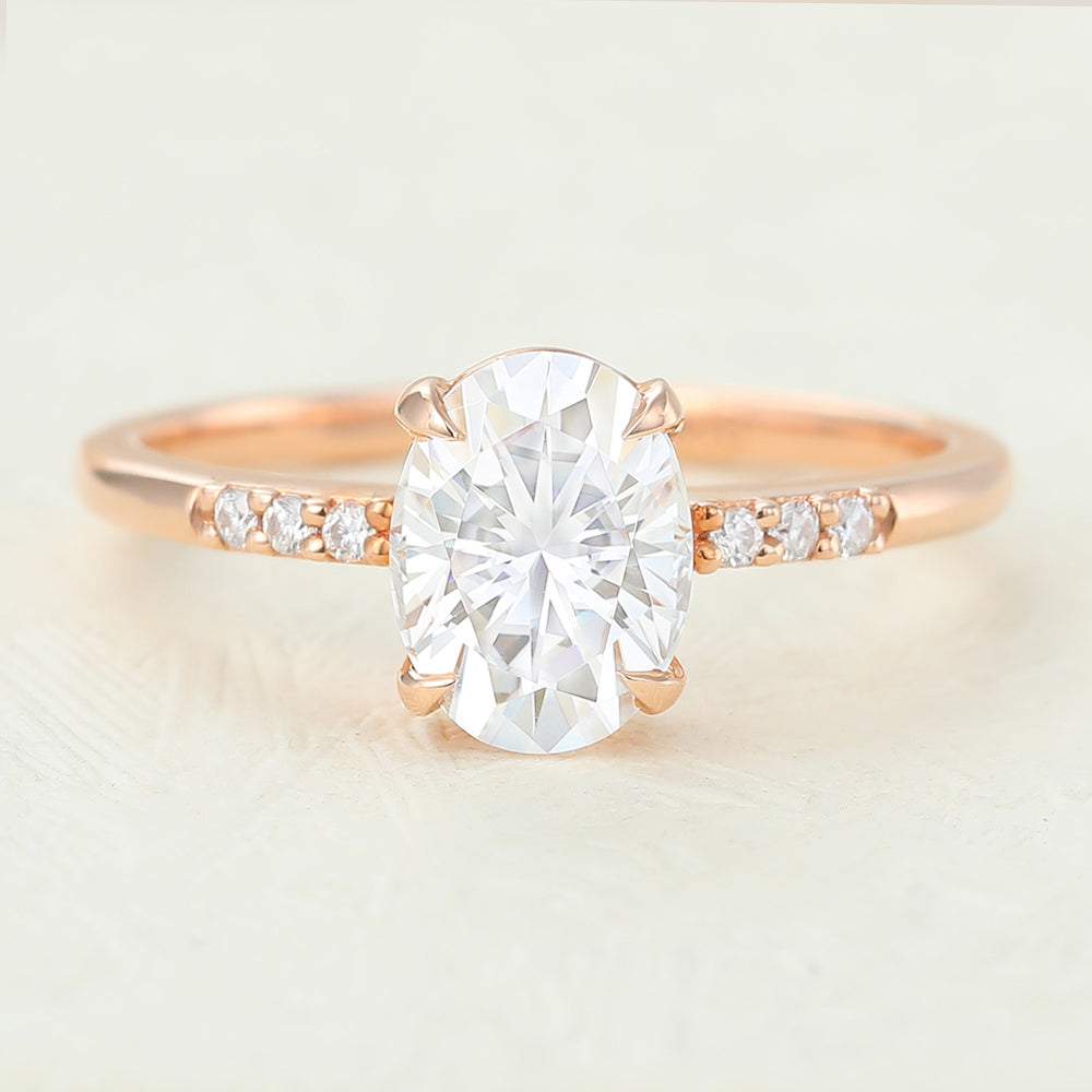 1.33 CT Oval Shaped Moissanite Pave Setting Engagement Ring