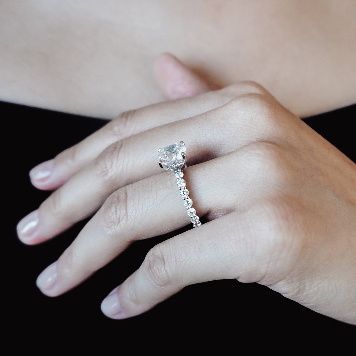 3.0 CT Cushion Shaped Moissanite Hidden Halo Engagement Ring