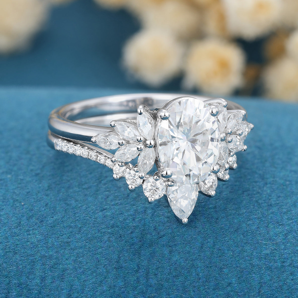1.91 CT Oval Shaped Moissanite Cluster Bridal Set