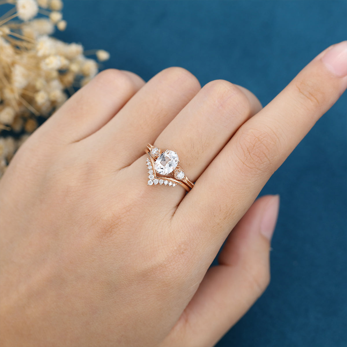 1.33 CT Oval Shaped Moissanite Three Stone Bridal Set