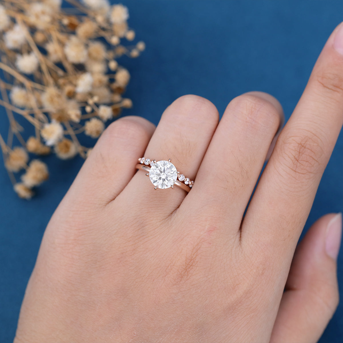 1.90 CT Round Shaped Moissanite Solitaire Bridal Set
