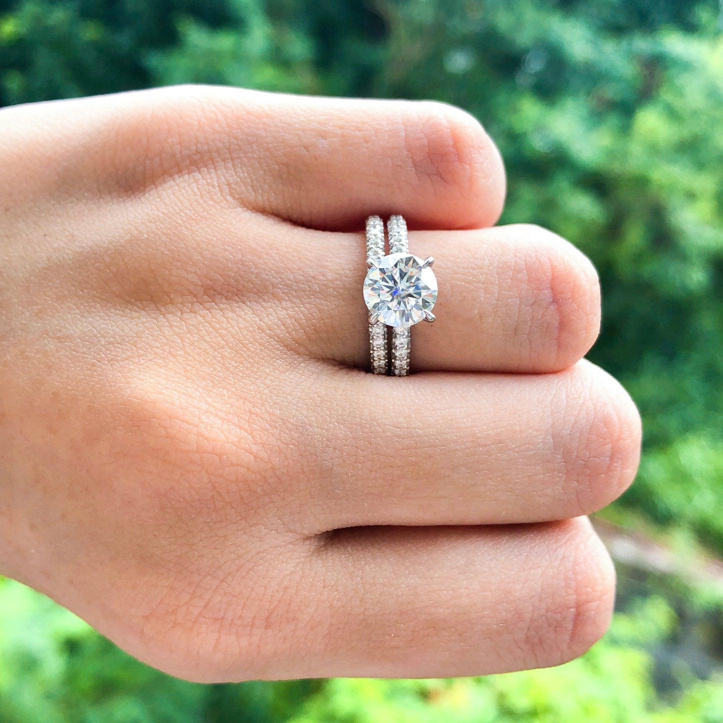 1.85 CT Round Cut Hidden Halo Pave Moissanite Engagement Ring