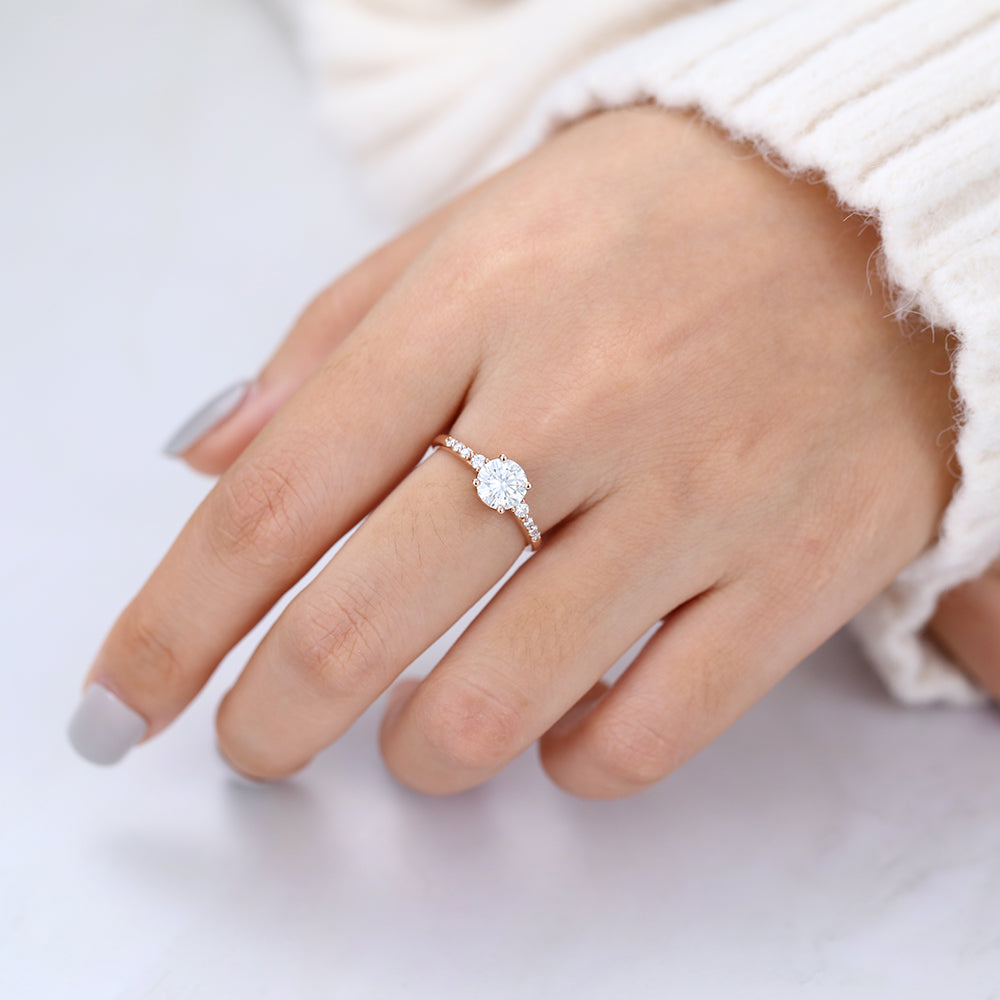 0.88 CT Round Pave Moissanite Engagement Ring