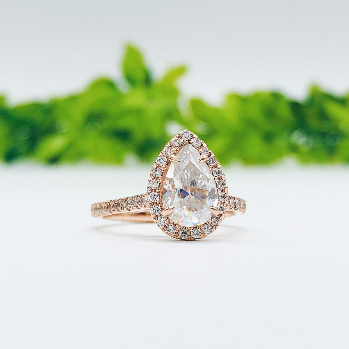 2.1 CT Pear Halo & Pave Moissanite Engagement Ring
