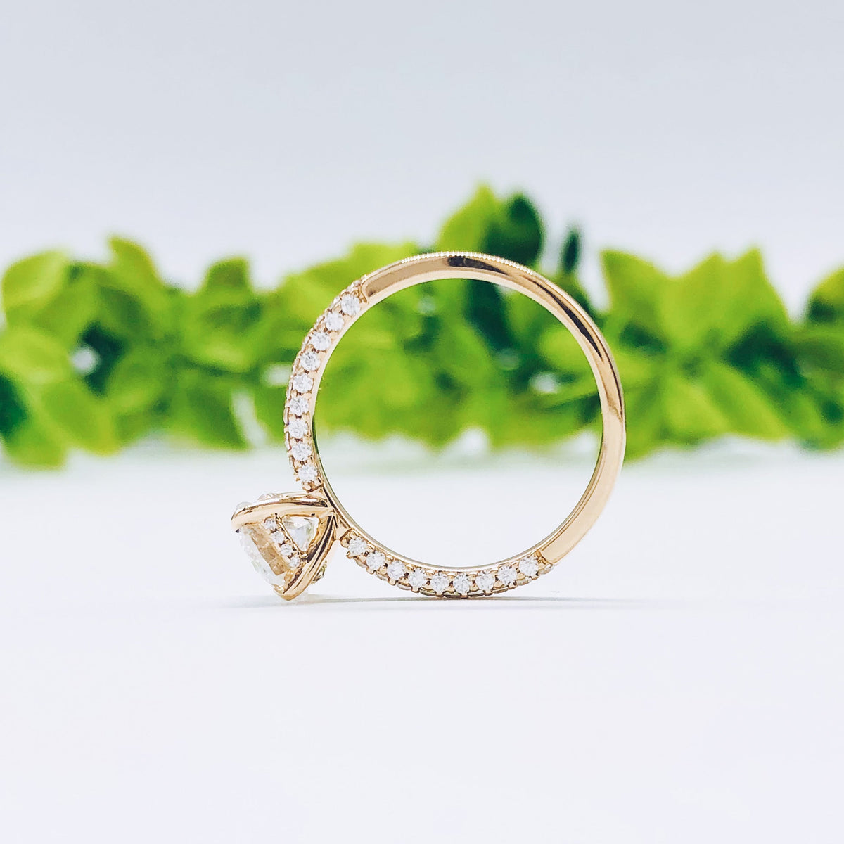 1.85 CT Round Pave Moissanite Engagement Ring
