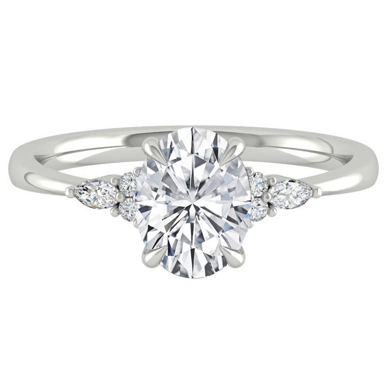 1.91 CT Oval Cut Cluster Moissanite Engagement Ring