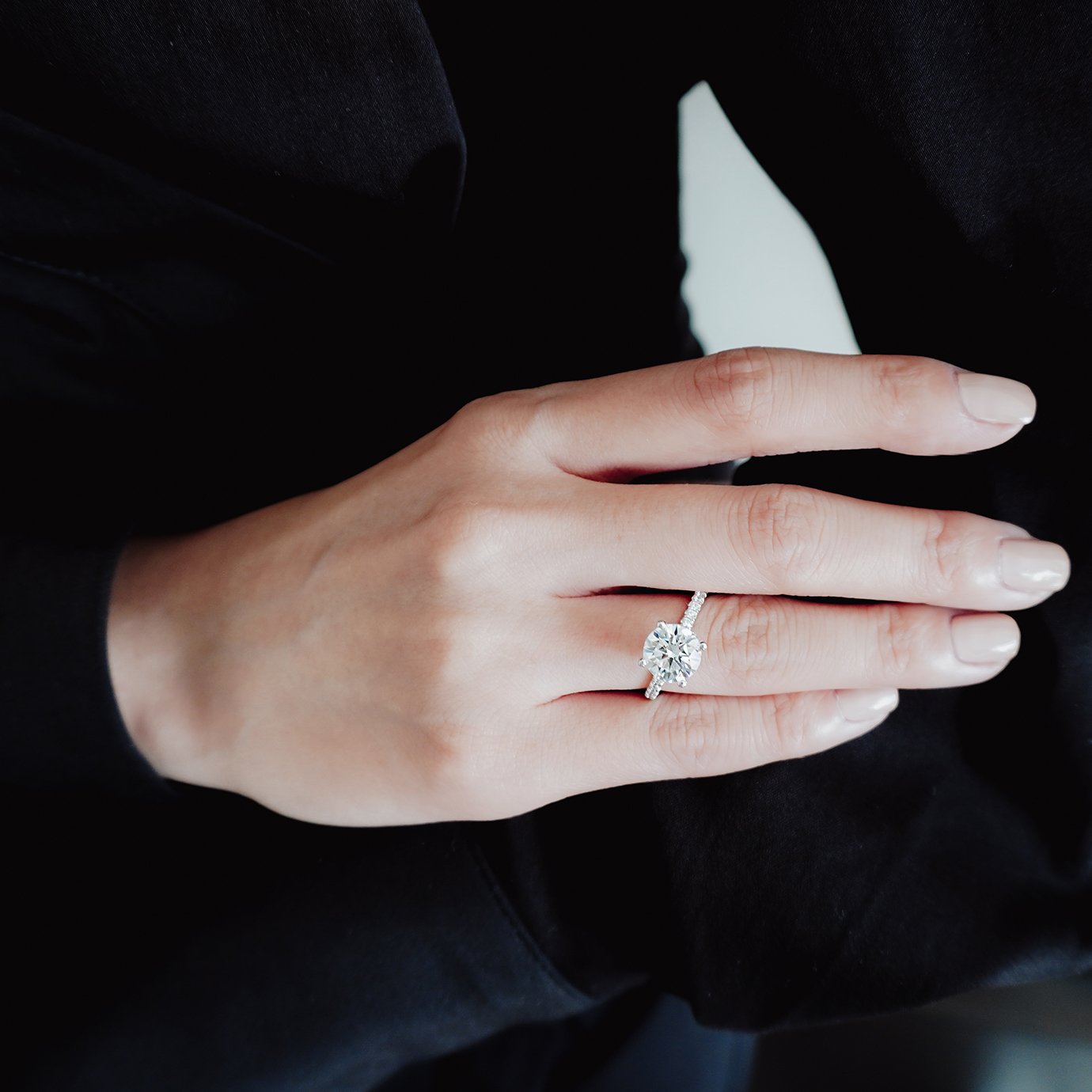2.0 CT Round Shaped Moissanite Hidden Halo Engagement Ring