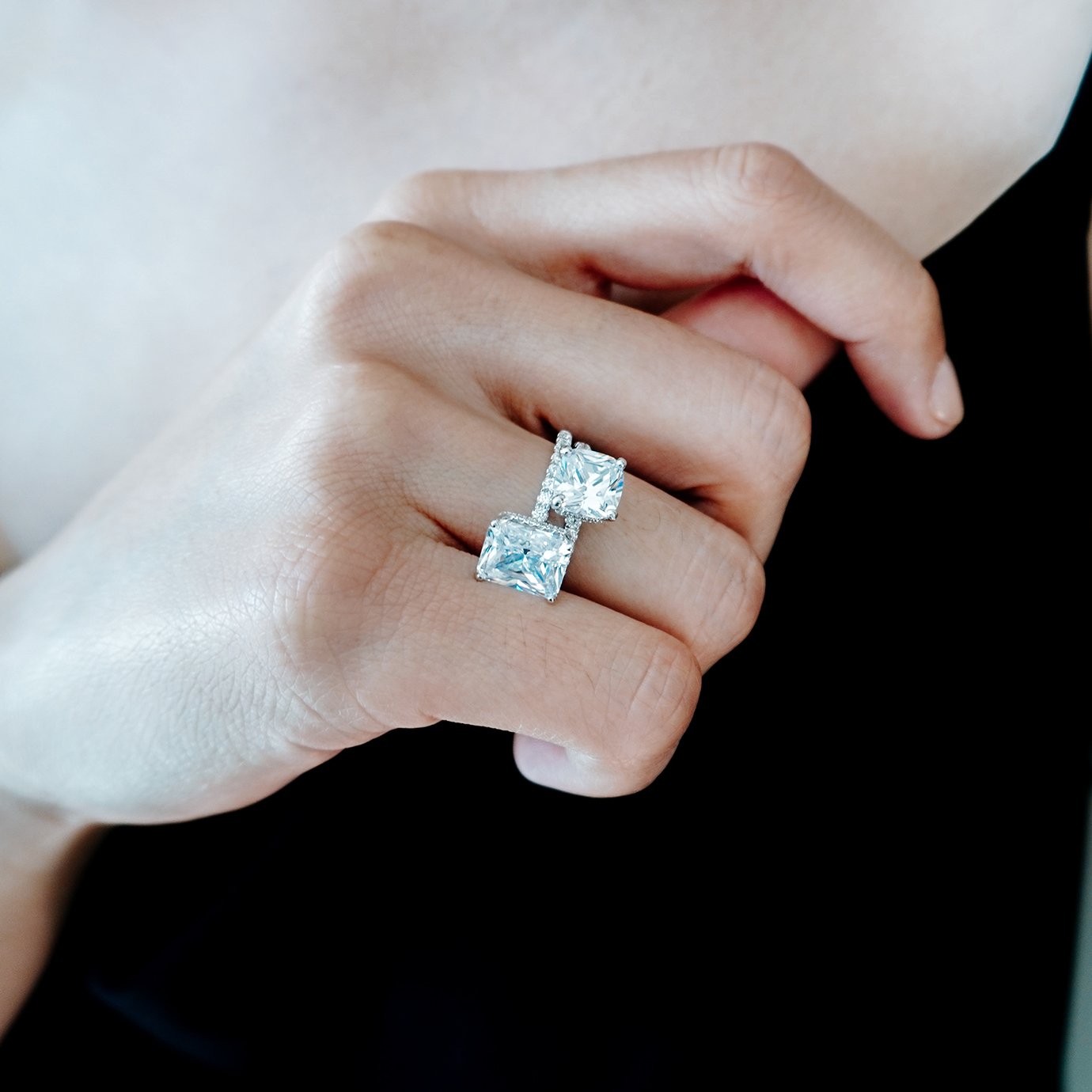 3.0 CT Radiant Shaped Moissanite Solitaire Pave Setting Engagement Ring