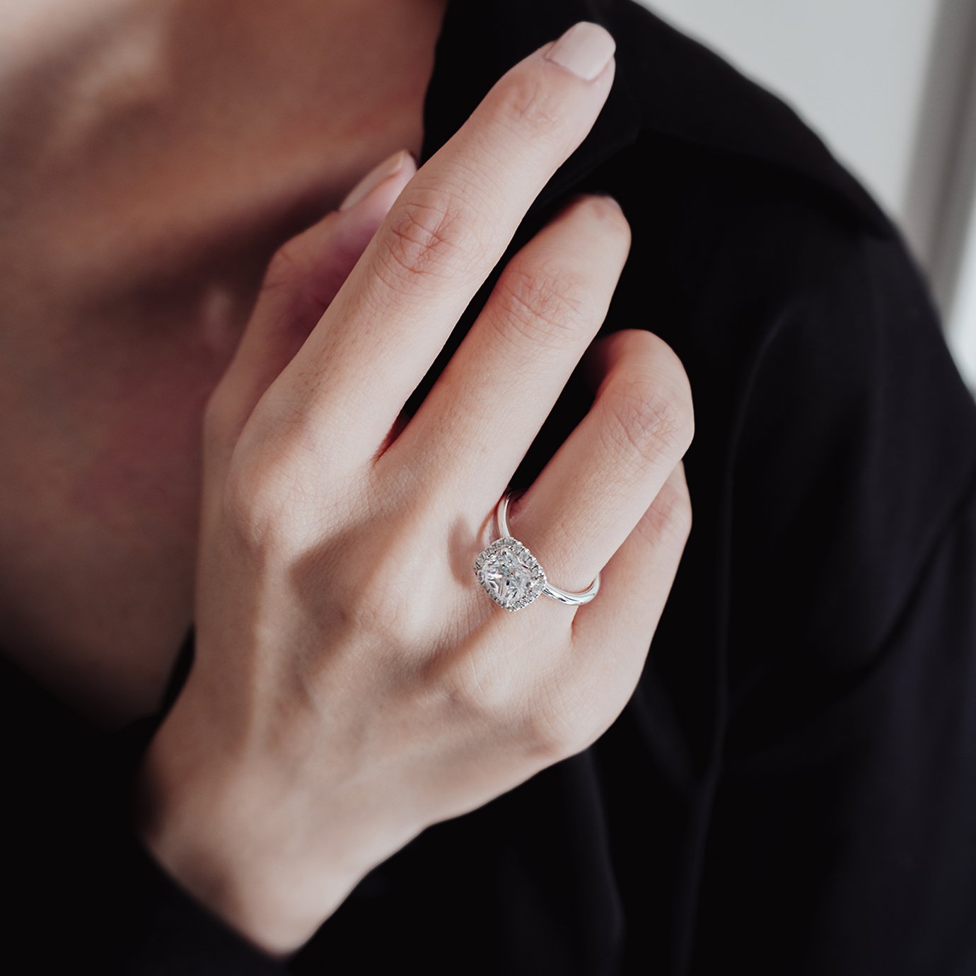 1.50 CT Cushion Shaped Moissanite Halo Engagement Ring