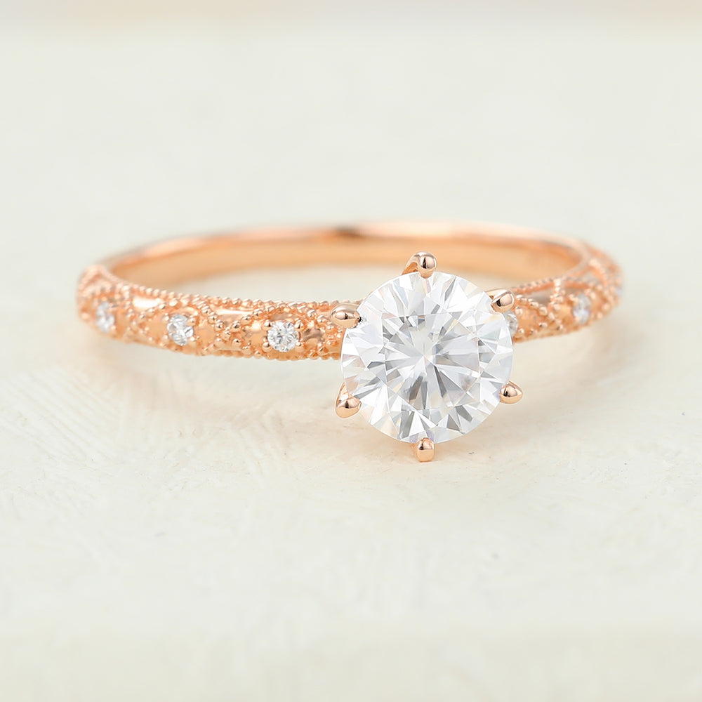0.68 CT Round Shaped Moissanite Vintage Style Engagement Ring