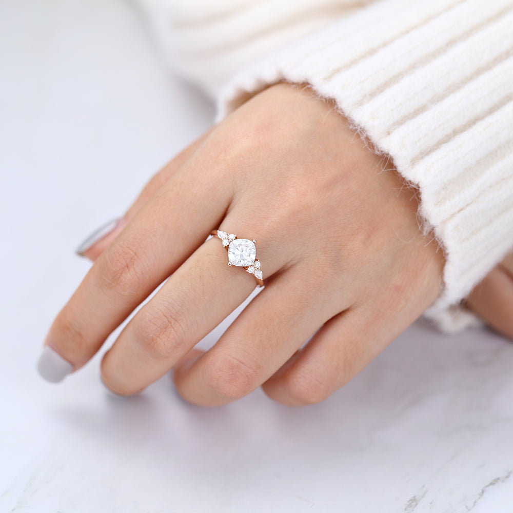 1.44 CT Cushion Cluster Lab-Grown Diamond Engagement Ring