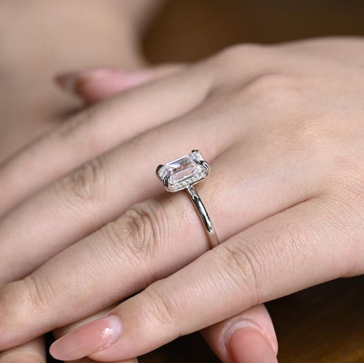 Stunning 1.0 - 2.0 CT Emerald Moissanite Engagement Ring with Hidden Halo Design 4