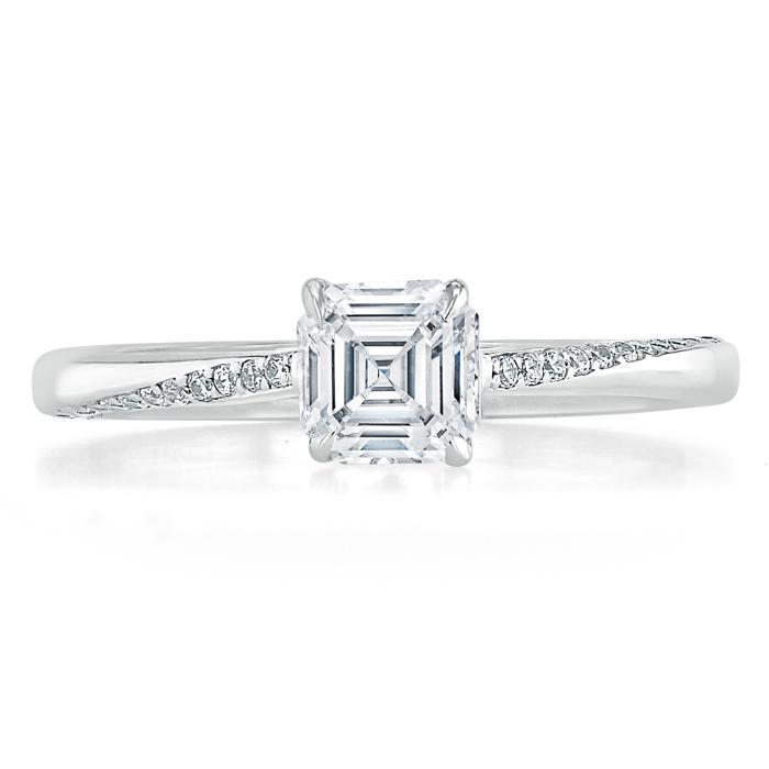 0.75 CT Asscher Cut Solitaire Moissanite Engagement Ring