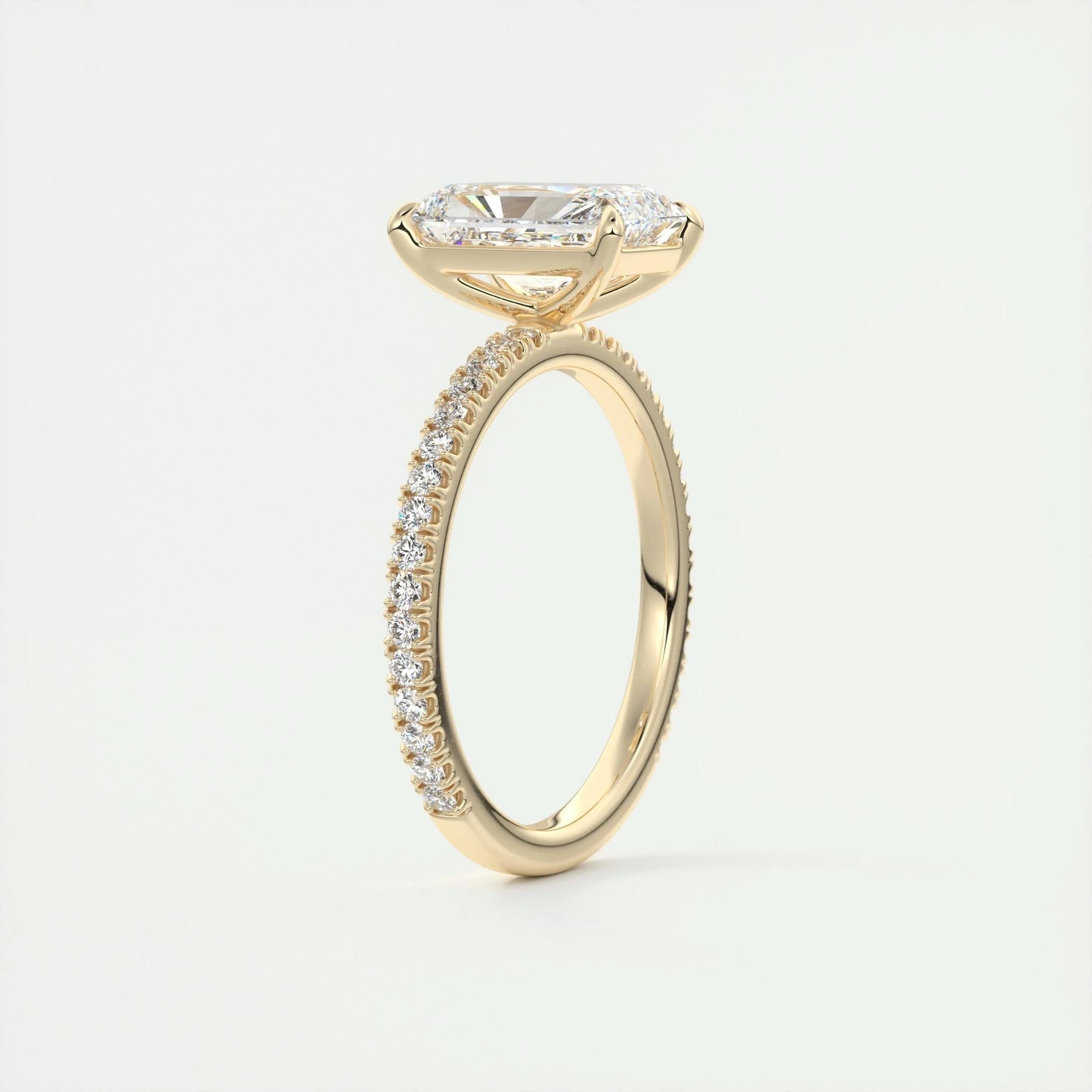 2.10 CT Radiant Solitaire Pave Moissanite Engagement Ring