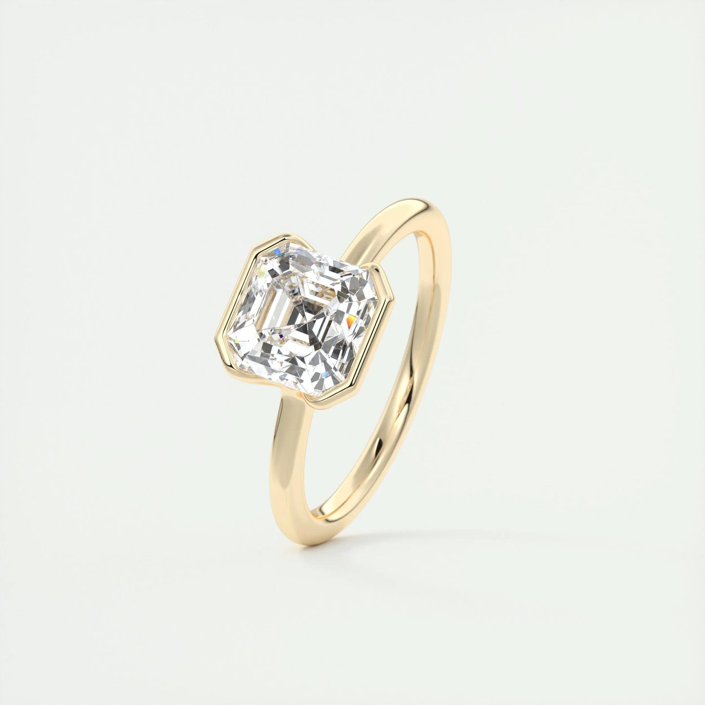 2.03 CT Asscher Half Bezel Solitaire Moissanite Engagement Ring