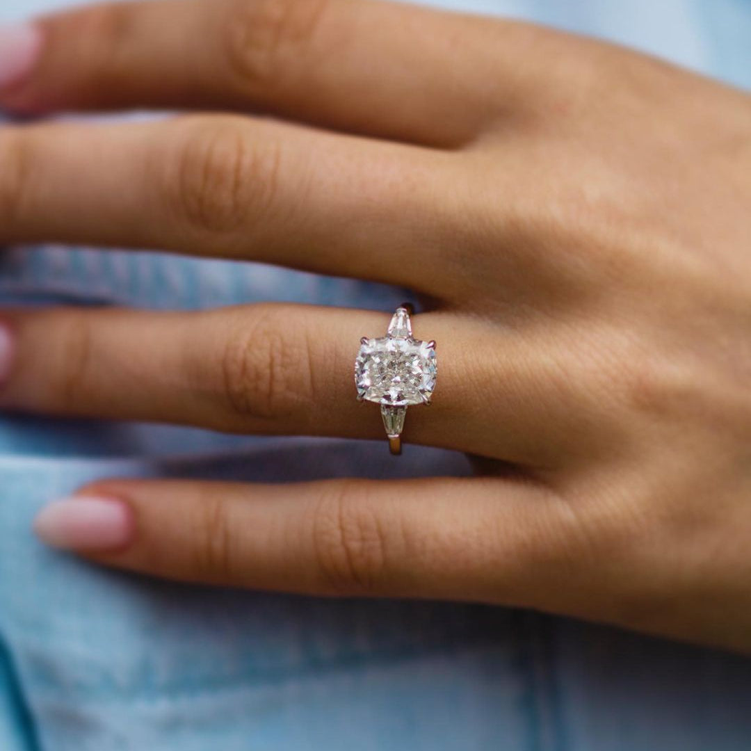 3.15 CT Cushion Three Stone Lab Grown Diamond Engagement Ring