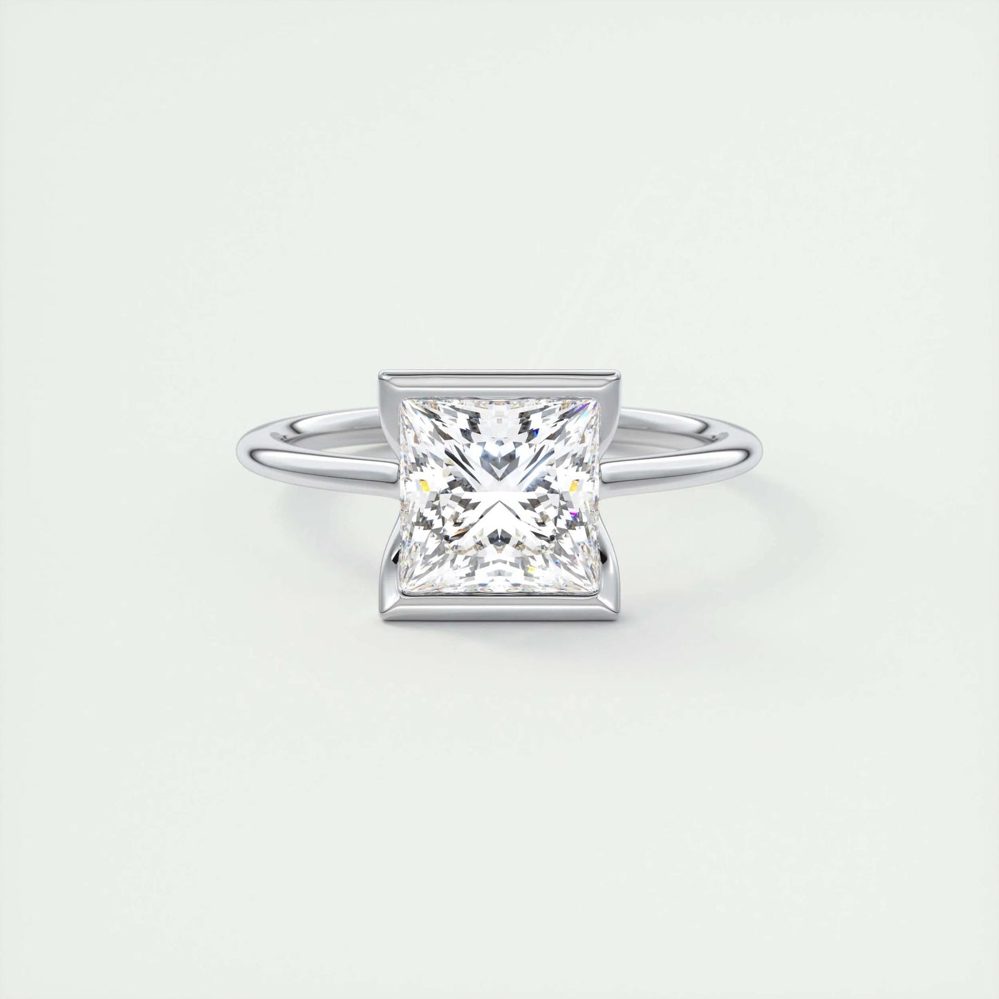 2.08 CT Princess Solitaire Half Bezel Moissanite Engagement Ring