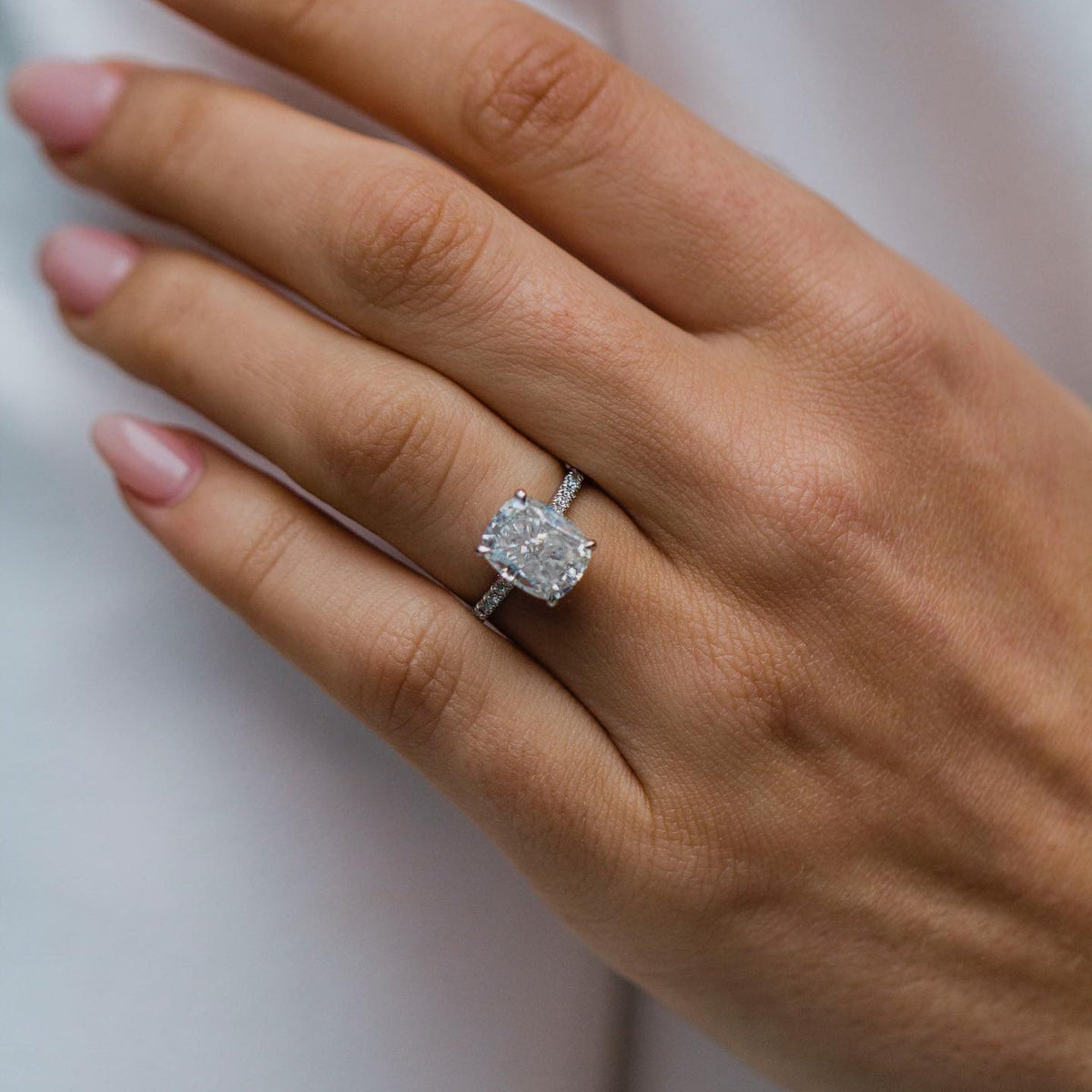 3.2 CT Cushion Pave Lab Grown Diamond Engagement Ring