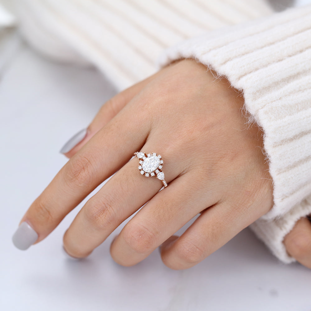 1.33 CT Oval Cluster & Pave Lab-Grown Diamond Engagement Ring