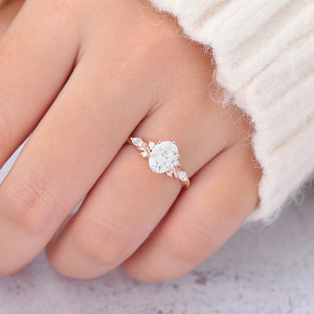 1.33 CT Oval Twisted Shank Cluster Lab-Grown Diamond Engagement Ring