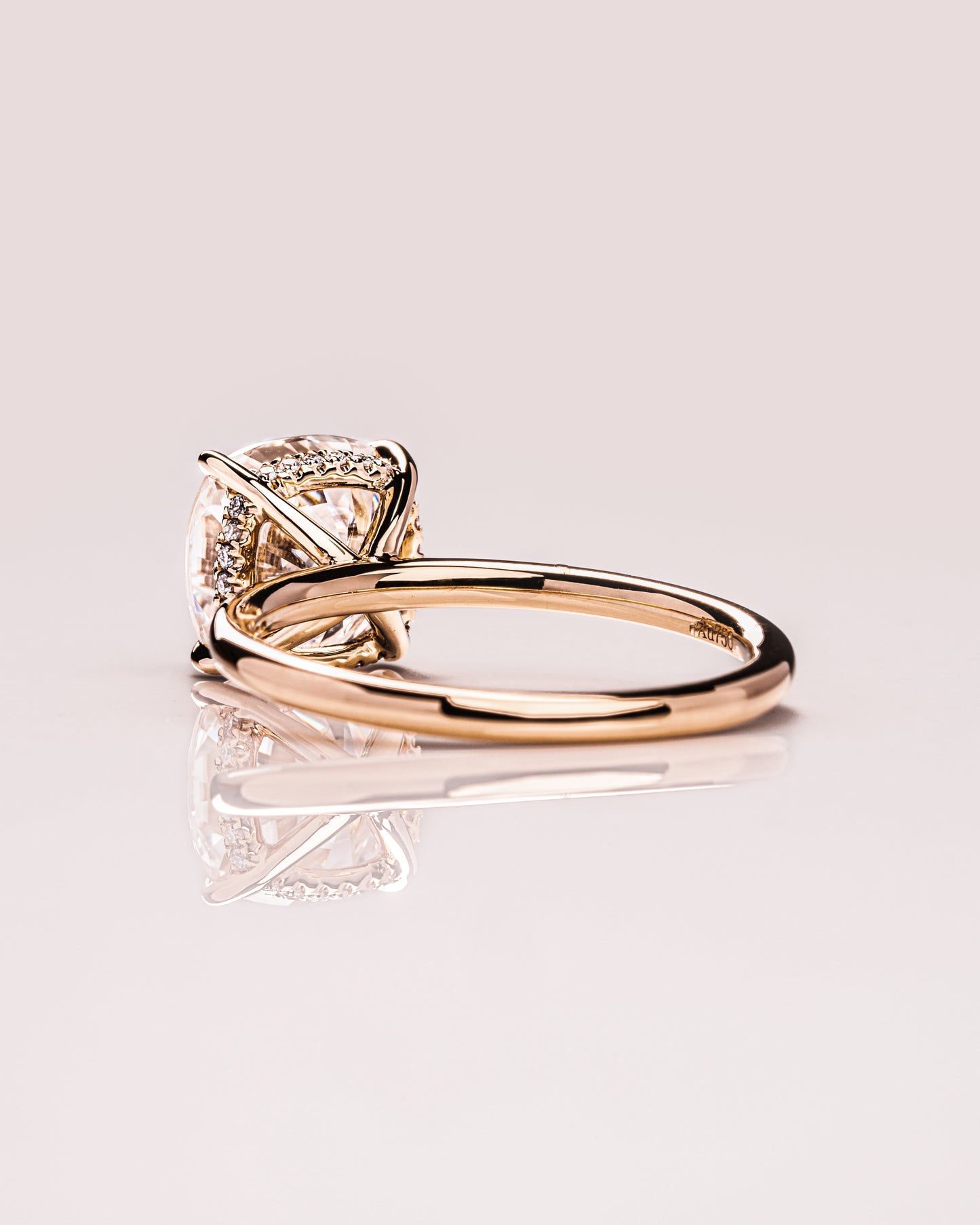 2.15 CT Cushion Cut Moissanite Solitaire Engagement Ring With Hidden Halo Setting