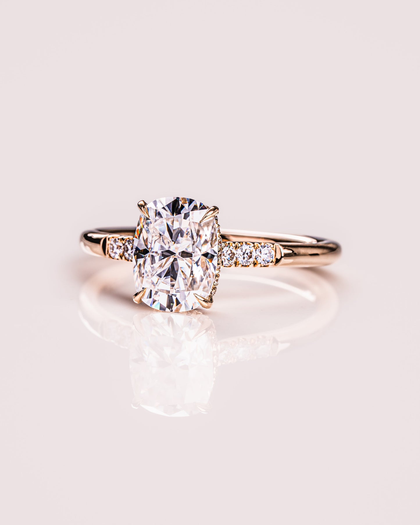 1.49 CT Cushion Cut Moissanite Solitaire Engagement Ring With Hidden Halo Setting